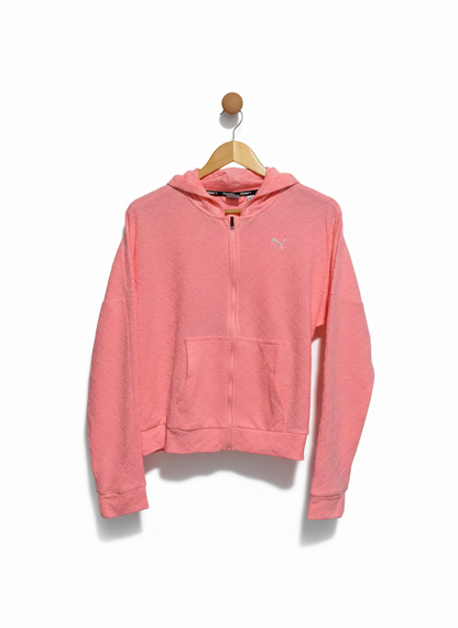 PUMA |M| BUST 21| WOMEN'S CORAL PINK FULL-ZIP TEXTURED TRAINING HOODIE