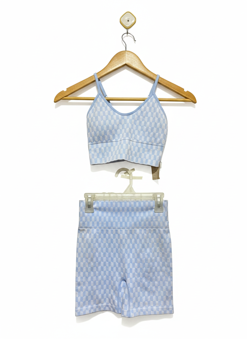ANKO |XSMALL| Blue and White Checkerboard Activewear Set