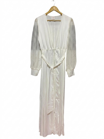 LEROSE |S| BUST 19| B26| ETHEREAL IVORY SATIN MAXI ROBE WITH SHEER SLEEVES