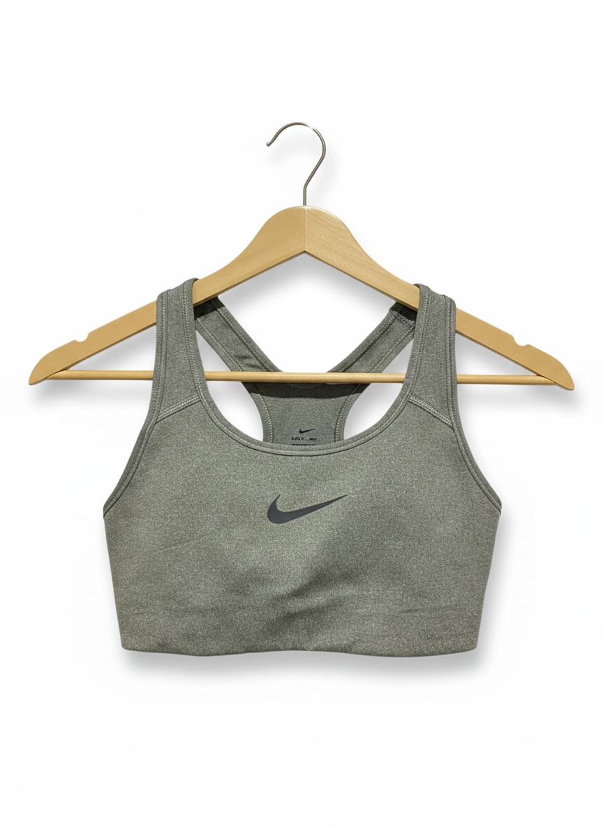 NIKE |XS| BUST 12| HEATHERED GRAY RACERBACK SPORTS BRA CLASSIC SWOOSH LOGO
