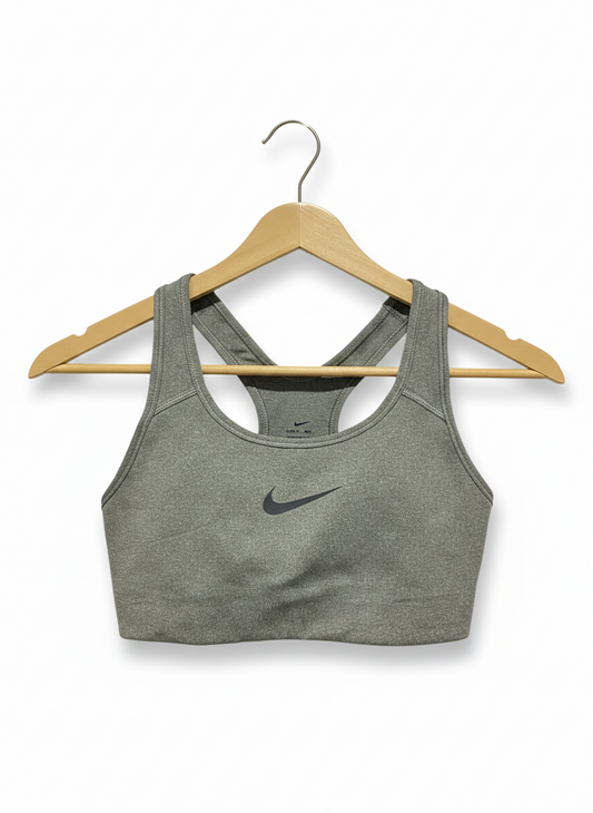 NIKE |XS| BUST 12| HEATHERED GRAY RACERBACK SPORTS BRA CLASSIC SWOOSH LOGO