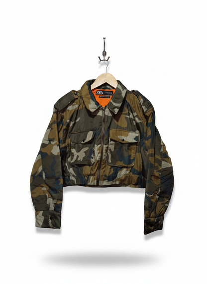 ZARA |S/M|BUST 23|CROPPED CAMOUFLAGE BOMBER JACKET