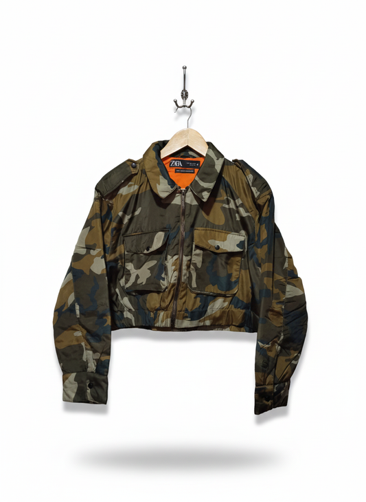 ZARA |S/M|BUST 23|CROPPED CAMOUFLAGE BOMBER JACKET