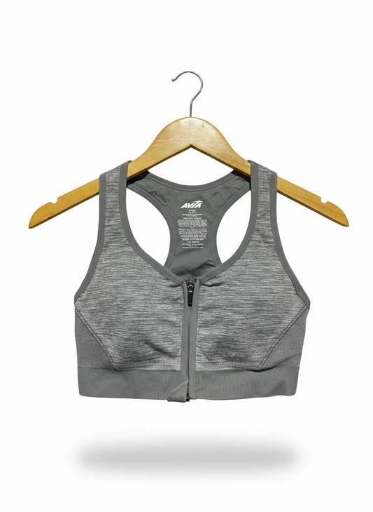 AVIA |XL| BUST 13| ZIP-FRONT HEATHER GREY RACERBACK SPORTS BRA