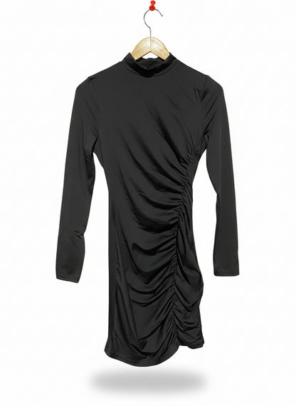 SHEIN |M| BUST 15| BLACK LONG SLEEVE RUCHED MINI DRESS