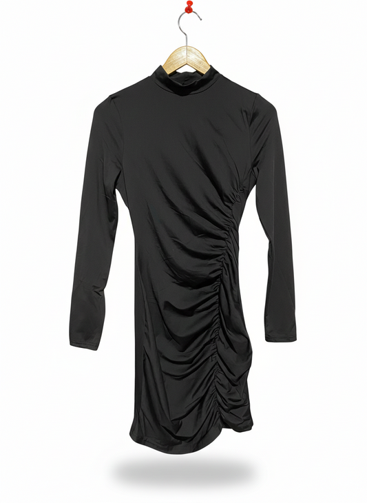 SHEIN |M| BUST 15| BLACK LONG SLEEVE RUCHED MINI DRESS