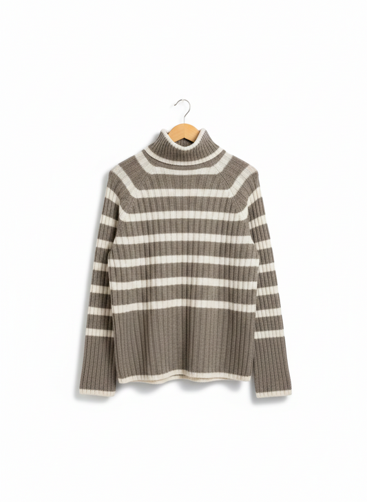 H&M |XS| BUST 23| GREY AND WHITE STRIPED TURTLENECK SWEATER