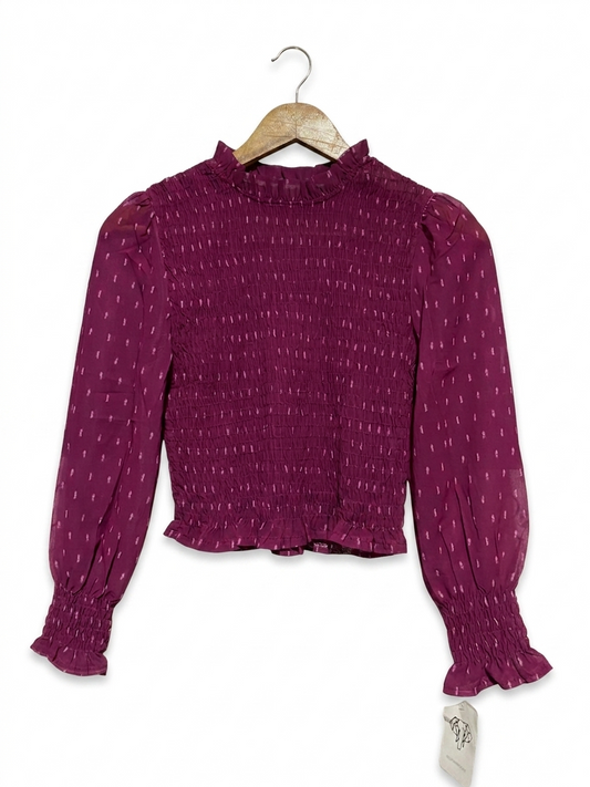 ELEPHANT ROOMS |S| BUST 14| B20| ELEGANT MAGENTA SMOCKED LONG SLEEVE TOP