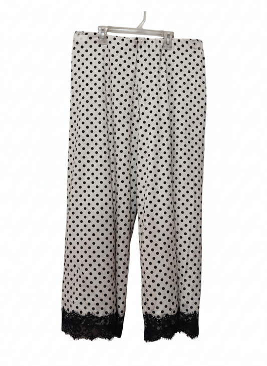 ZARA Women's Wide-Leg Plazzo Pants Polka Dot  Black Lace On Hem