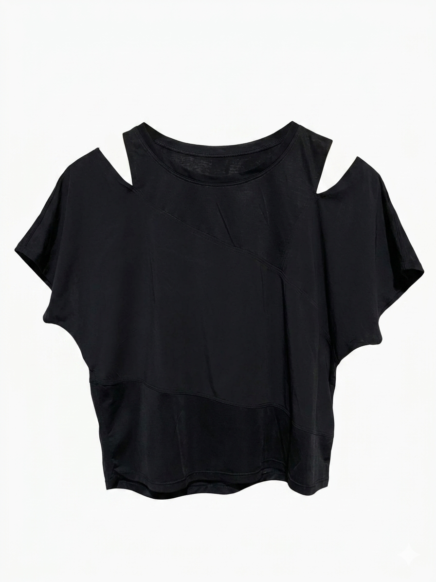 LULULEMON |M| BUST FREE| BLACK CUT-OUT SHORT SLEEVE ATHLETIC TOP