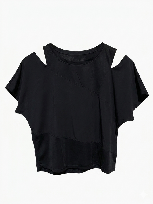 LULULEMON |M| BUST FREE| BLACK CUT-OUT SHORT SLEEVE ATHLETIC TOP
