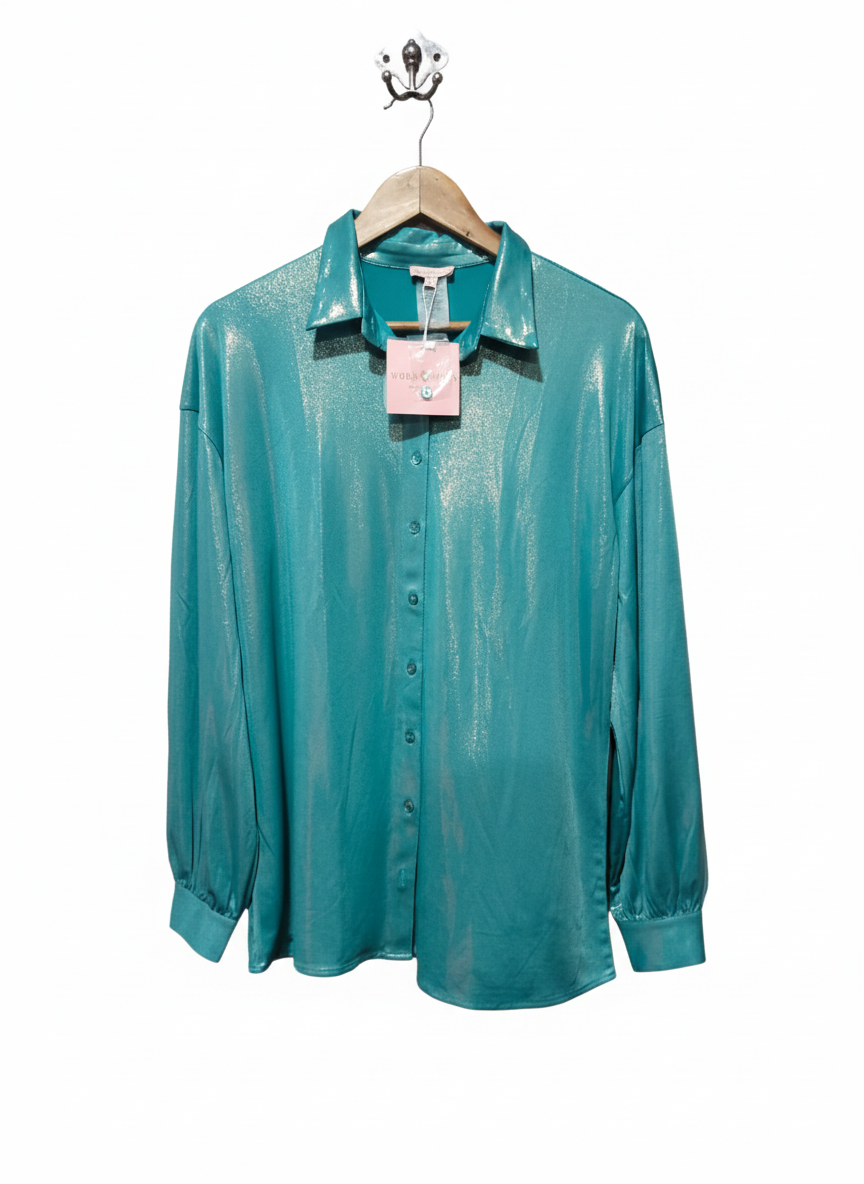 MODA MINX|S/M|BUST 21|Oversized Metallic Lame Shirt