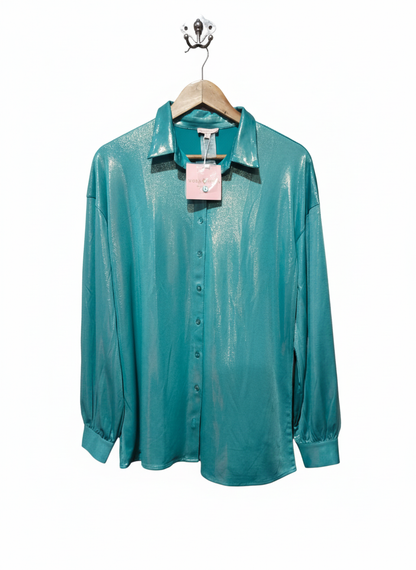 MODA MINX|S/M|BUST 21|Oversized Metallic Lame Shirt