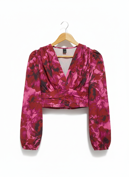 SHEIN |S|BUST 16|FLORAL PRINTED RUCHED CROP TOP