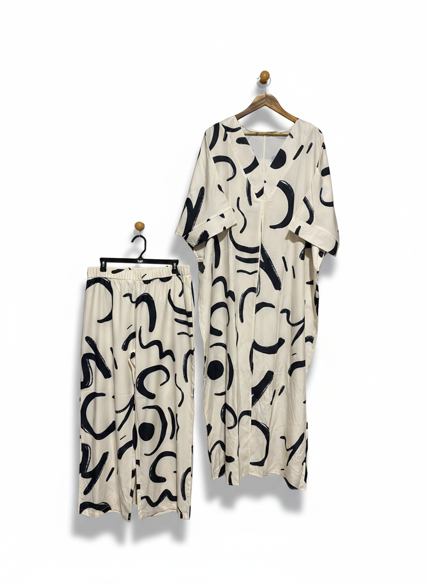 CHIC TWO-PIECE OVERSIZED KAFTAN TOP AND WIDE-LEG PANTS |XL|