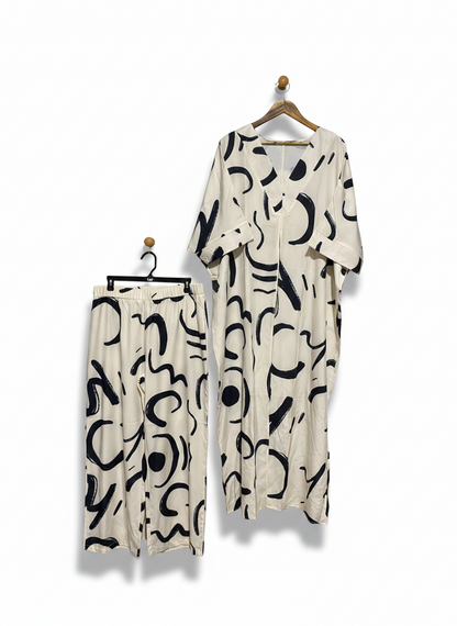 CHIC TWO-PIECE OVERSIZED KAFTAN TOP AND WIDE-LEG PANTS |XL|