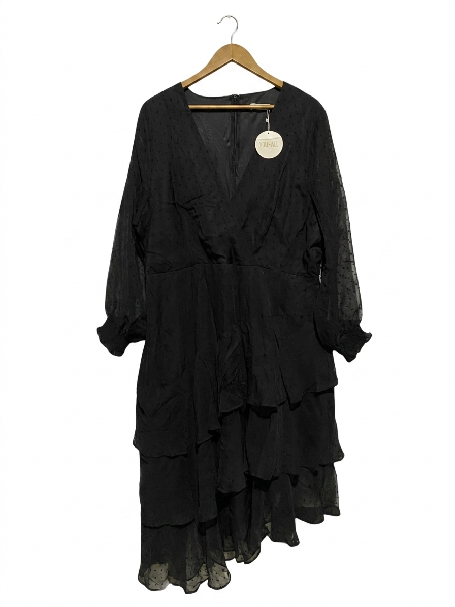 YOU ALL | XL | BUST 24 | B11| BLACK TEXTURED TIERED RUFFLE MAXI DRESS