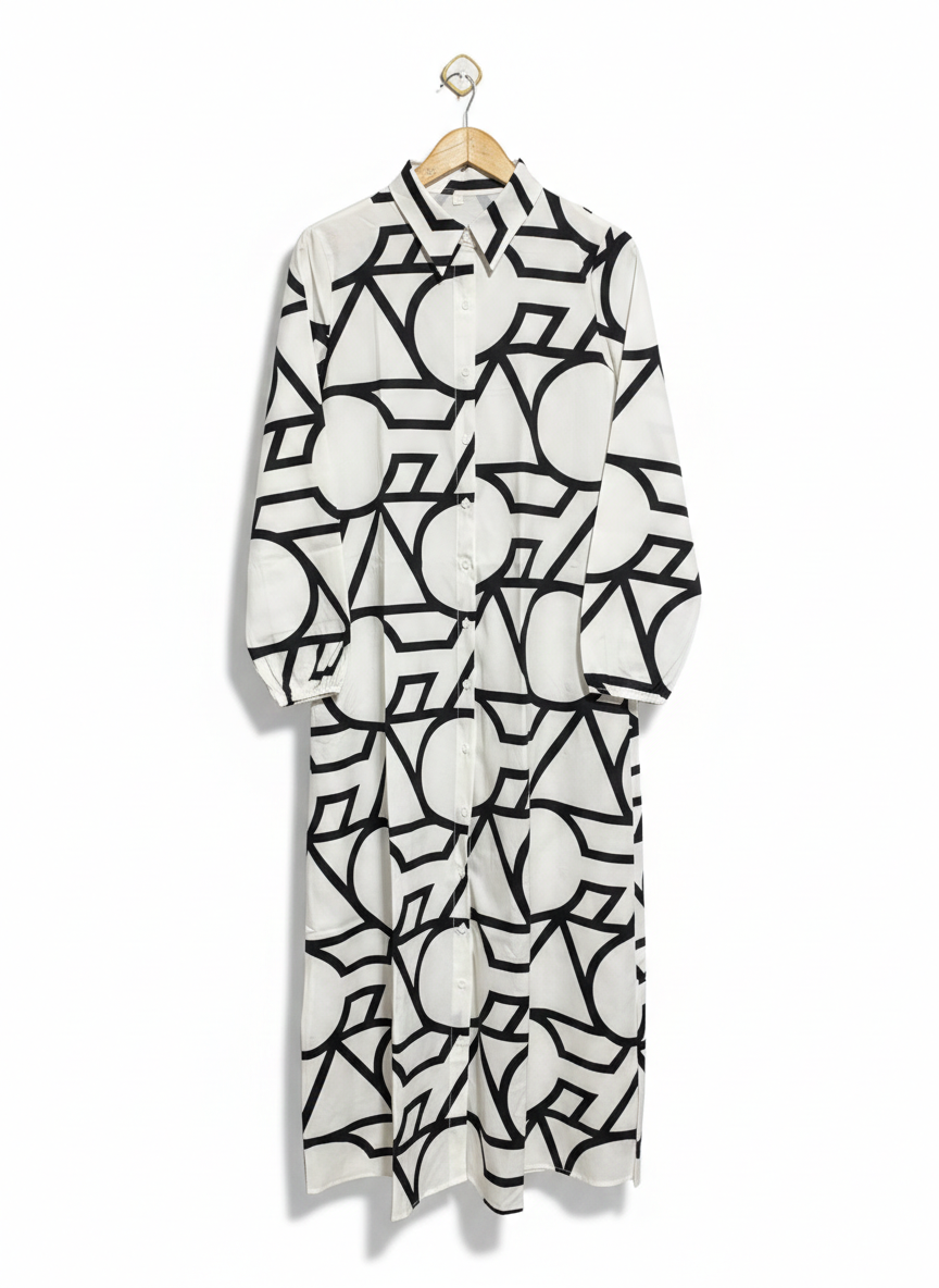 SHEIN |S| BUST 19| MODERN GEOMETRIC PRINT MAXI SHIRT DRESS