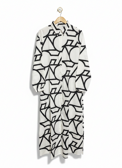 SHEIN |S| BUST 19| MODERN GEOMETRIC PRINT MAXI SHIRT DRESS