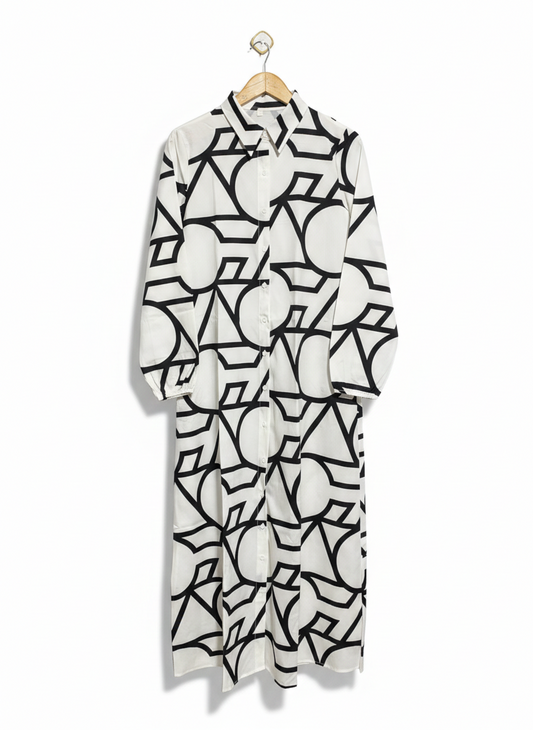 SHEIN |S| BUST 19| MODERN GEOMETRIC PRINT MAXI SHIRT DRESS