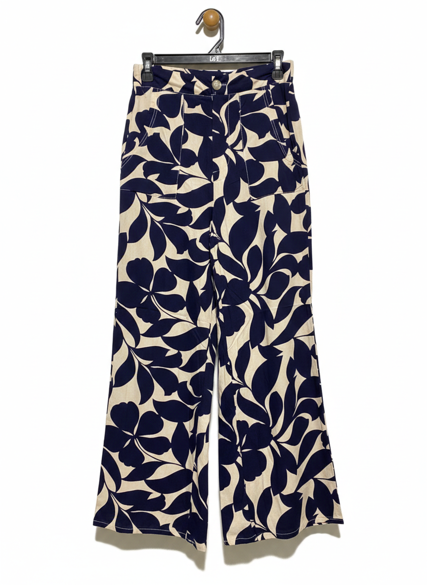 MIRACLE |M| WAIST 27| NAVY FLORAL PRINT WIDE-LEG TROUSERS