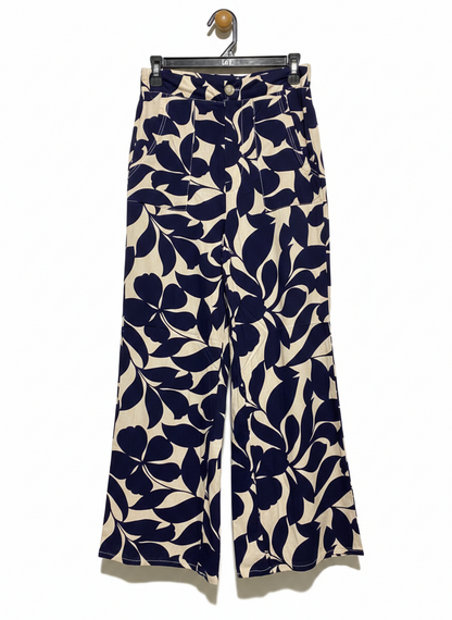 MIRACLE |M| WAIST 27| NAVY FLORAL PRINT WIDE-LEG TROUSERS