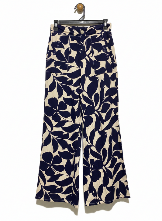 MIRACLE |M| WAIST 27| C7| NAVY FLORAL PRINT WIDE-LEG TROUSERS