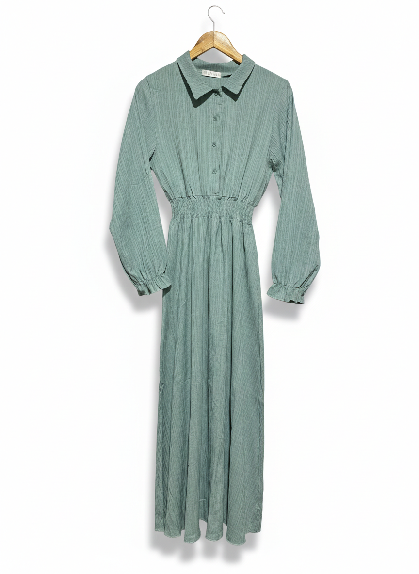 MALIBU |M| BUST 15| C3| ELEGANT SAGE GREEN TEXTURED MAXI DRESS