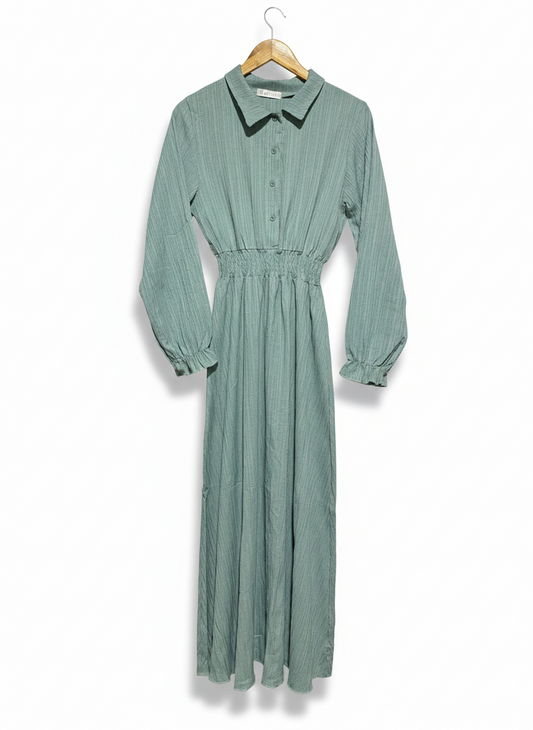 MALIBU |M| BUST 15| C3| ELEGANT SAGE GREEN TEXTURED MAXI DRESS