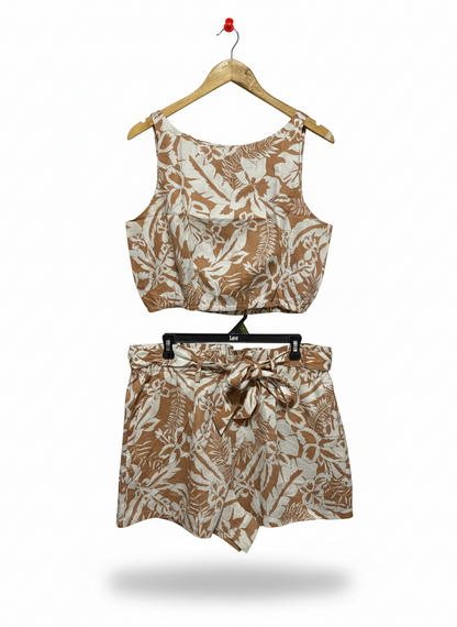 SEED |L| BOUTIQUE SKYLA FLORAL BUBBLE TWO-PIECE SET - BROWN/WHITE
