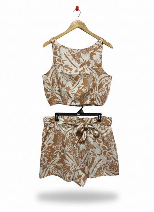 SEED |L| BOUTIQUE SKYLA FLORAL BUBBLE TWO-PIECE SET - BROWN/WHITE