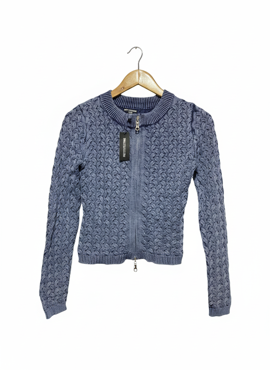 PRETTYLITTLETHING PETITE |XS\S| BUST 16| Petite Blue Cable Knit Jacket