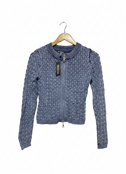 PRETTYLITTLETHING PETITE |XS\S| BUST 16| Petite Blue Cable Knit Jacket