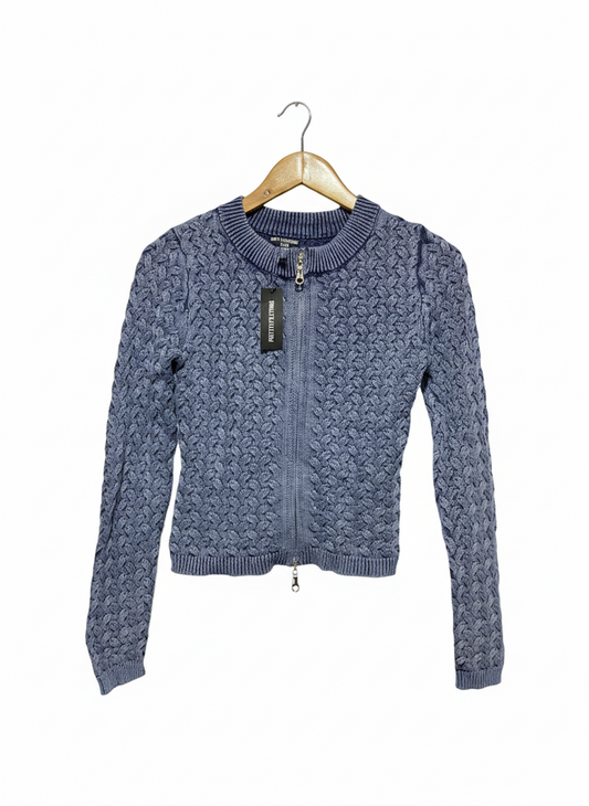 PRETTYLITTLETHING PETITE |XS\S| BUST 16| Petite Blue Cable Knit Jacket