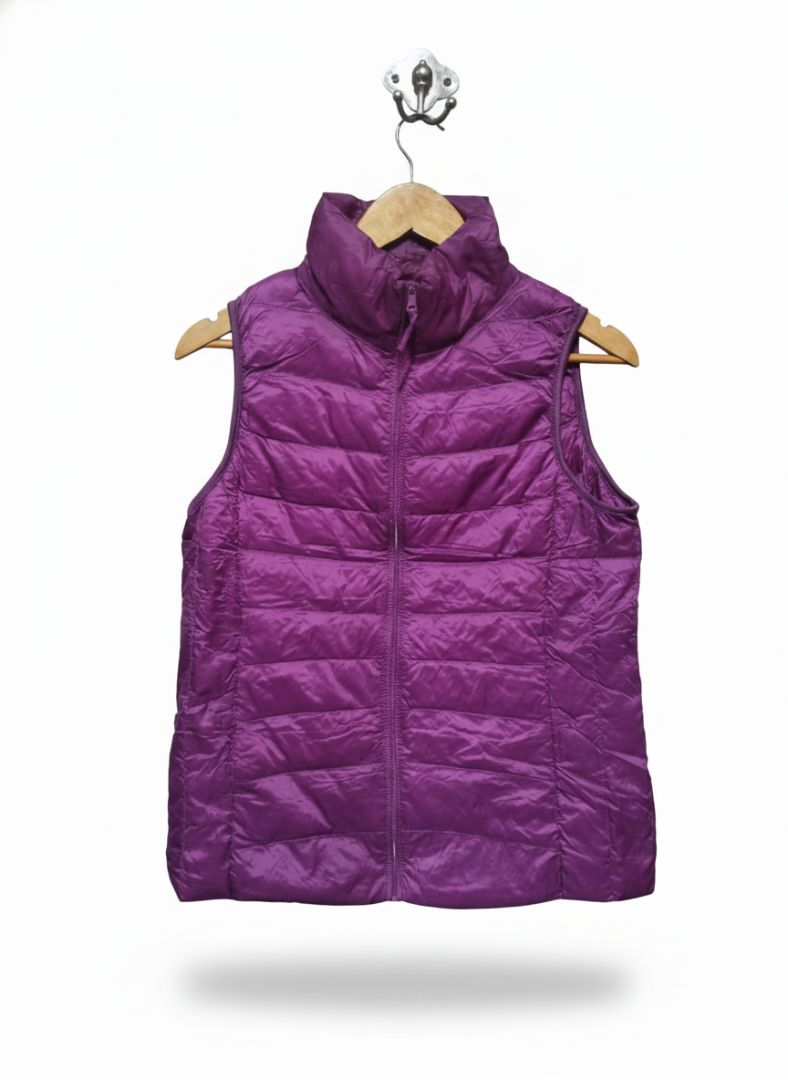 UNIQLO|M|BUST 17|Purple Quilted Stand Collar Down Vest