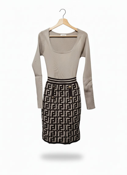 GIORGIA Knitted Dress With Patterned Jumper Dress W-12 / L-32