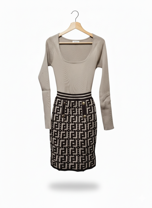 GIORGIA Knitted Dress With Patterned Jumper Dress W-12 / L-32