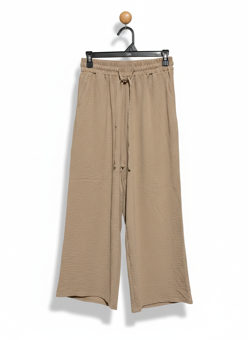 ALENE FASHION |M| WAIST 26| TAN WIDE-LEG ELASTIC WAIST TROUSERS