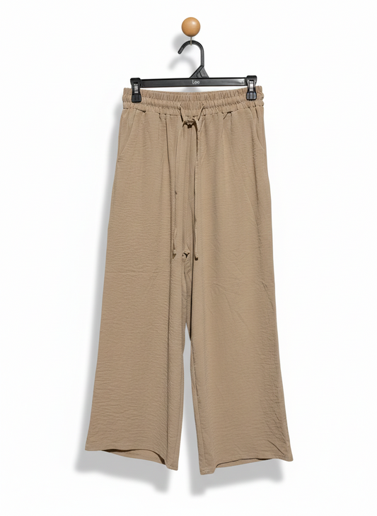 ALENE FASHION |M| WAIST 26| TAN WIDE-LEG ELASTIC WAIST TROUSERS