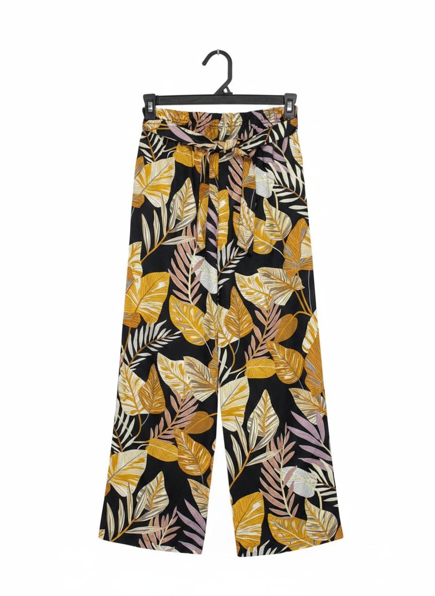 |XS| WAIST 22| HIGH-WAISTED BOHO SUMMER TROUSERS WITH TIE BELT