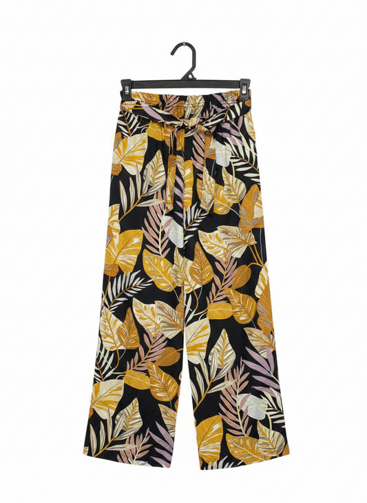|XS| WAIST 22| HIGH-WAISTED BOHO SUMMER TROUSERS WITH TIE BELT
