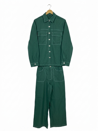 SHEIN |M| B19| TWO-PIECE CONTRAST STITCH UTILITY SET - FOREST GREEN