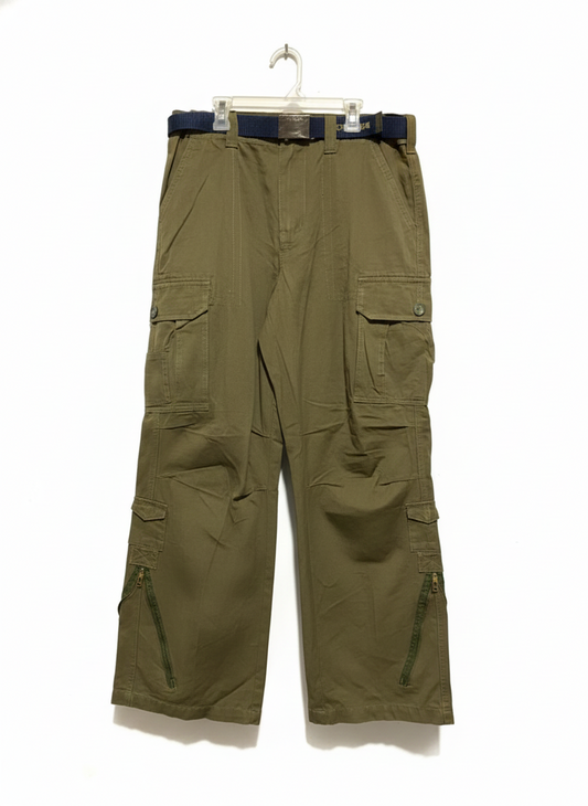 EXPLICIT |M| WAIST 32| Olive Green Wide-Leg Cargo Pants