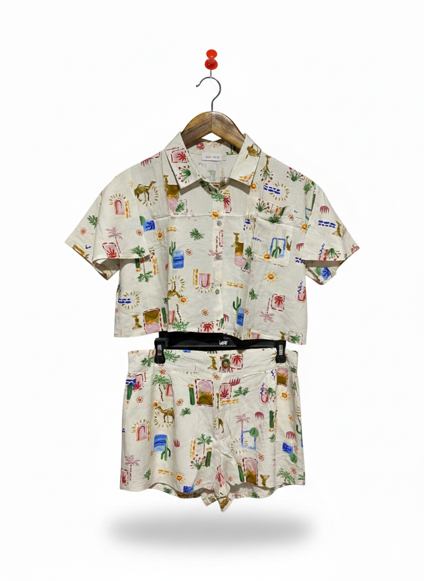 IRIS MAXI |XL| GLOBETROTTER CROPPED CAMP COLLAR SHIRT AND SHORTS SET