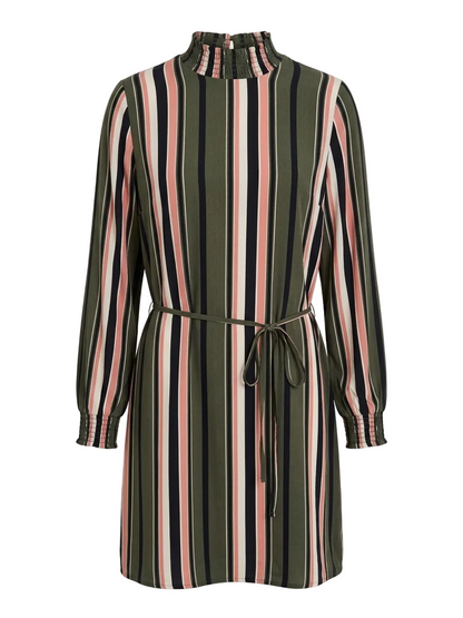 VILA |XL| BUST 21| B14| OLIVE STRIPED SMOCK NECK LONG SLEEVE MINI DRESSOLIVE STRIPED SMOCK NECK LONG SLEEVE MINI DRESS