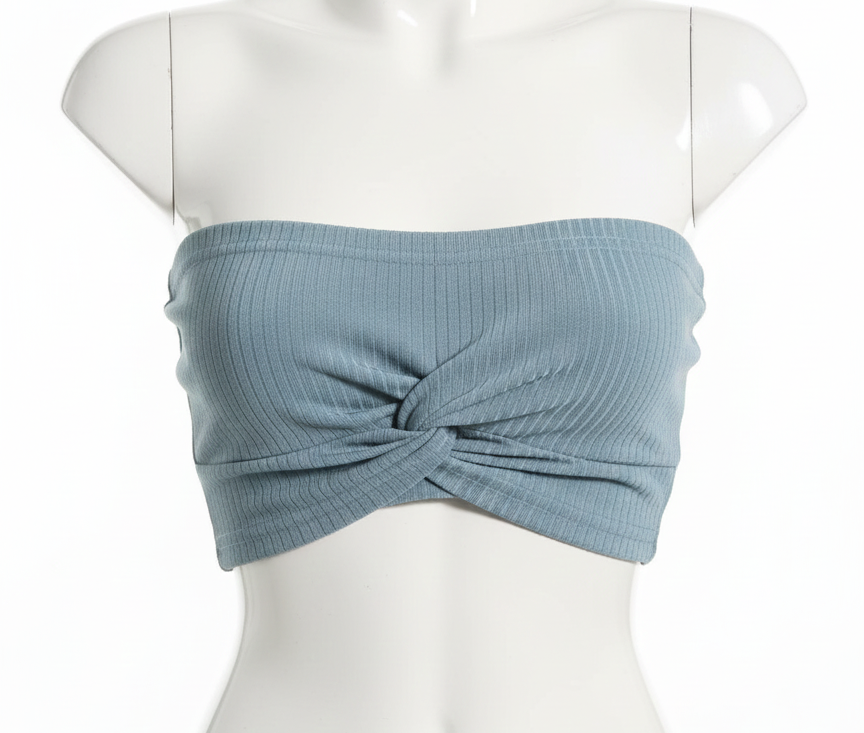 LONESS|XS|BUST 10| LIGHT BLUE RIBBED KNIT TUBE TOP