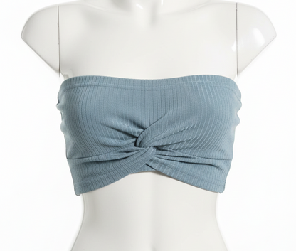 LONESS|XS|BUST 10| LIGHT BLUE RIBBED KNIT TUBE TOP