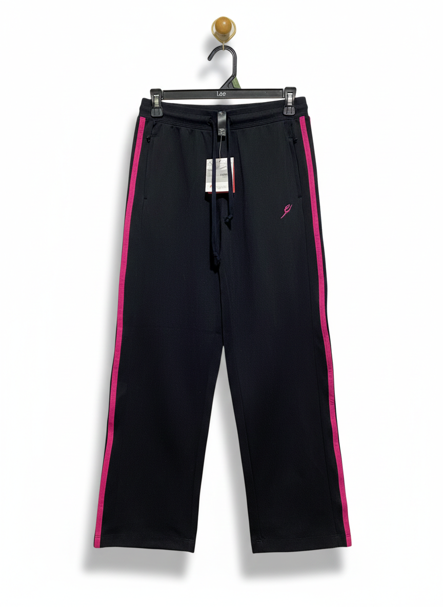 ENERGETIKS |M| WAIST 27| WOMEN'S BLACK WIDE-LEG TRACK PANTS WITH CONTRAST SIDE STRIPES
