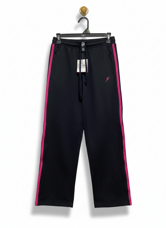 ENERGETIKS |M| WAIST 27| WOMEN'S BLACK WIDE-LEG TRACK PANTS WITH CONTRAST SIDE STRIPES