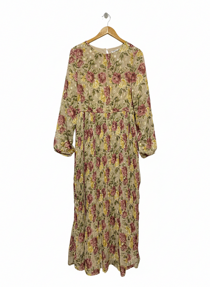 DREAM HOUSE |XL| BUST 19|C4|WOMEN'S VINTAGE FLORAL MAXI DRESS IN OLIVE